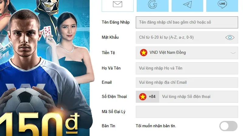 W88 14 Form điền thông tin để đăng ký tài khoản