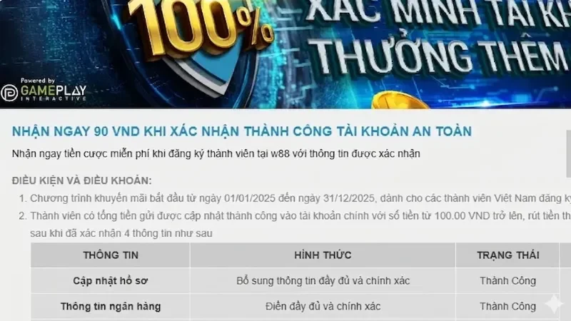 W88 19 Thưởng đăng ký tài khoản nhận 90k